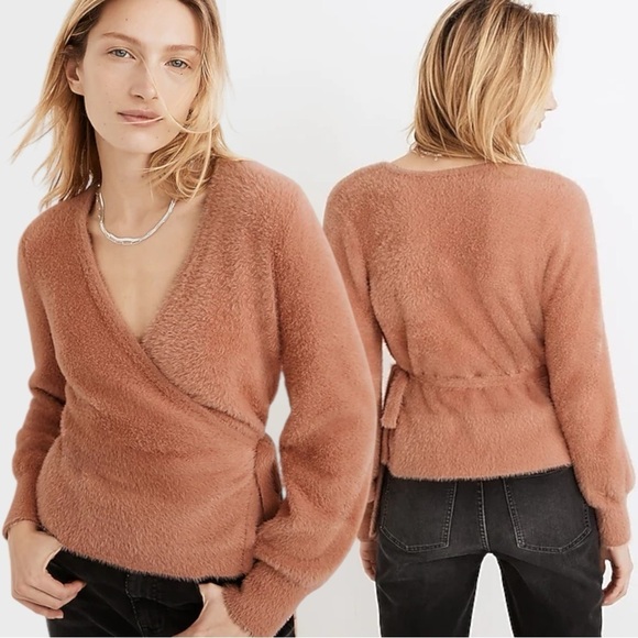 Madewell Balloon Sleeve Wrap Sweater in Burnished Blush Small Dainty Retro 90s - Picture 3 of 14